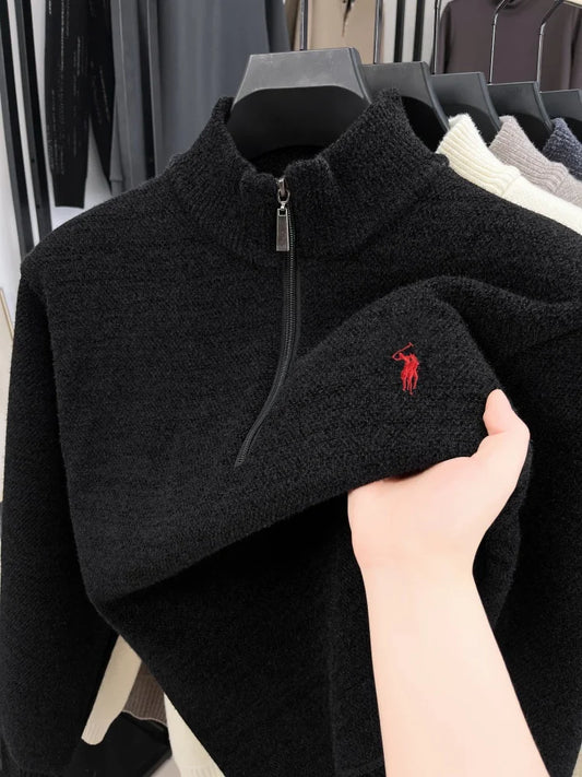Designer luxury pony embroidered knitted sweater men high-end brand Paul casual comfort fashion zipper semi high neck pullover