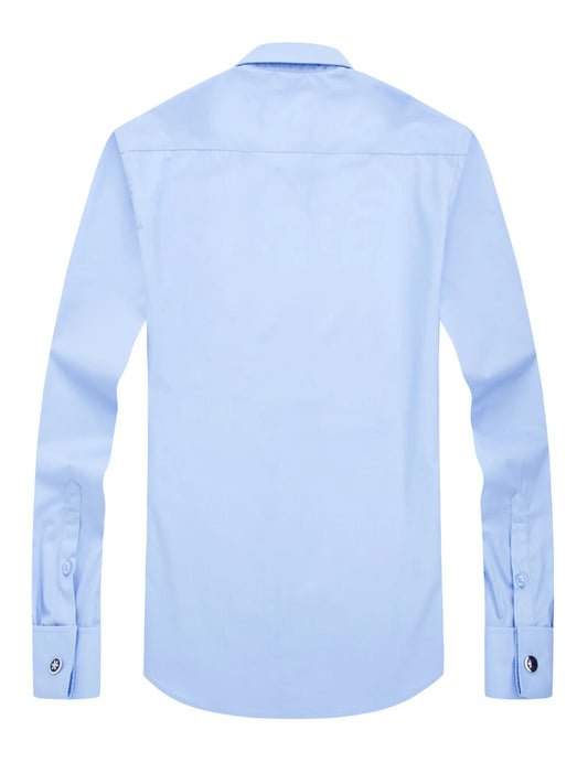 Men's French cufflinks shirt, men's slim fit long sleeved business sleeve nail free business formal men's solid color shirt