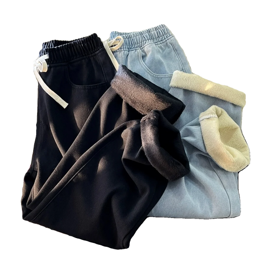 Thiened Fce Wide Leg Jeans Men's Straight Cut Elastic Waist Cord Dstring High Street Vintage Winter New Sle Pants