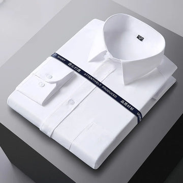 Men Formal Shirt Long Sleeve Office Solid Color Anti-Wrinkle Fashion Business Pocket White Social Pocket OfficeWhite Shirt S-5XL