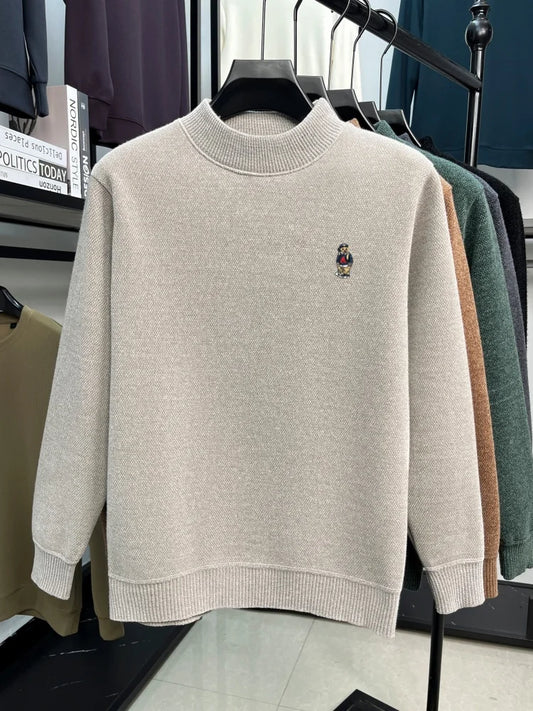 Fashion high-end brand knitted round neck sweater pullover new trend cartoon little bear embroidery comfort warm casual men wear