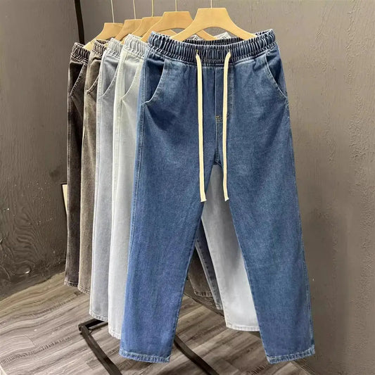 Men's Loose Fit Work Jeans Durable Construction Workers Casual Straight Leg Blue Denim Trousers for Spring Summer Autumn