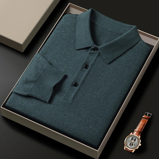 Fashion luxury knitted long sleeve polo shirt men's autumn new trend simple solid color soft skin friendly comfort lapel sweater